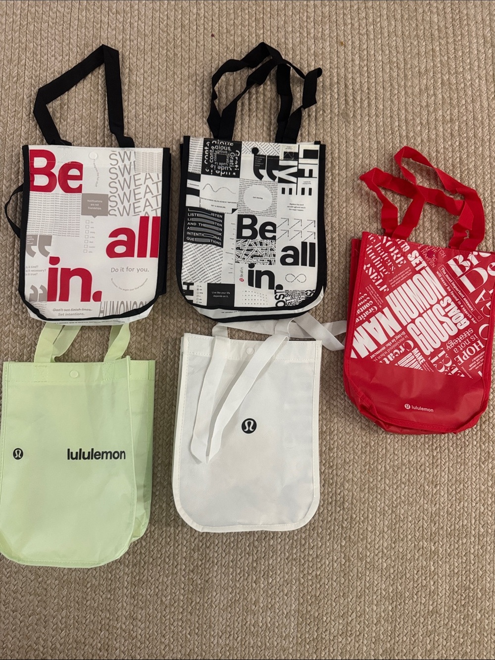 lululemon athletica Red, White, Black & Light Green Graphic Tote Set